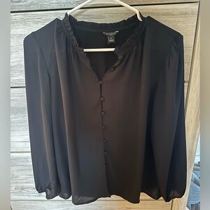 Ann Taylor Black Ruffle-Neck Button Front Blouse